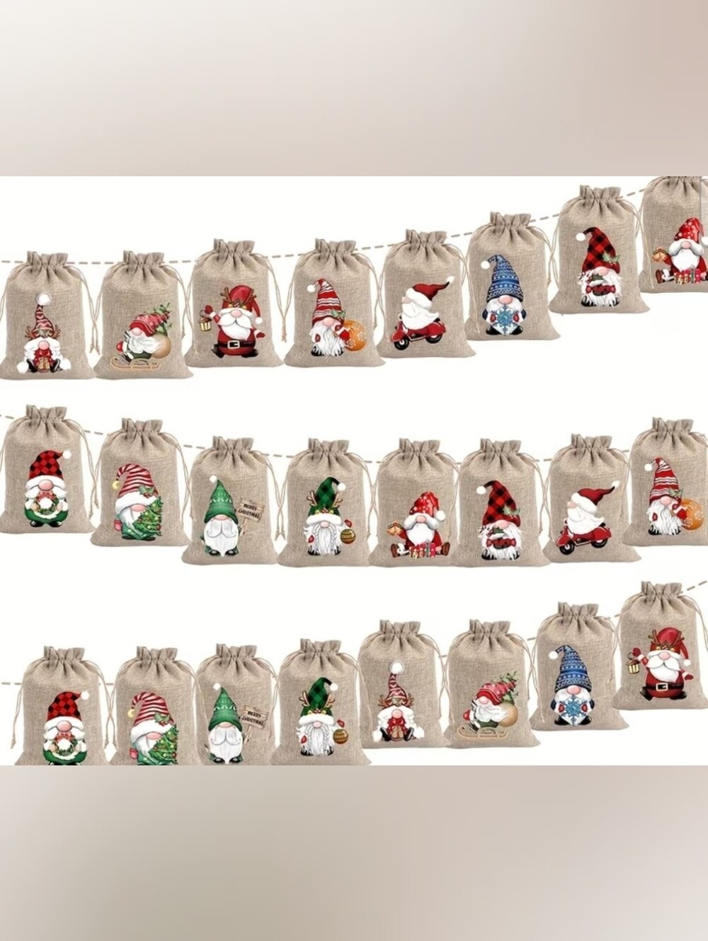 Holiday Gnome Drawstring Gift Bags 4x6 Qty 24